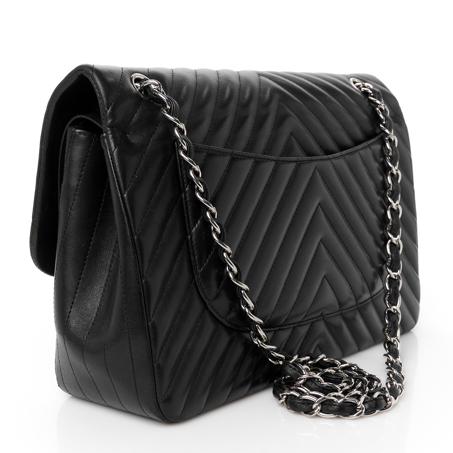 Chanel Lambskin Chevron Quilted Jumbo Double Flap Black 3 of 11