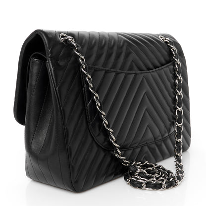 Chanel Lambskin Chevron Quilted Jumbo Double Flap Black 3 of 11