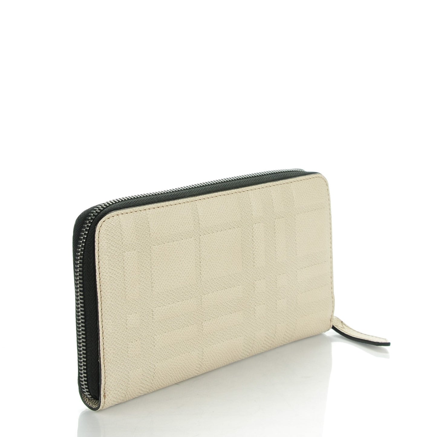 Check Calfskin Embossed Zip Around Wallet Pale Grey