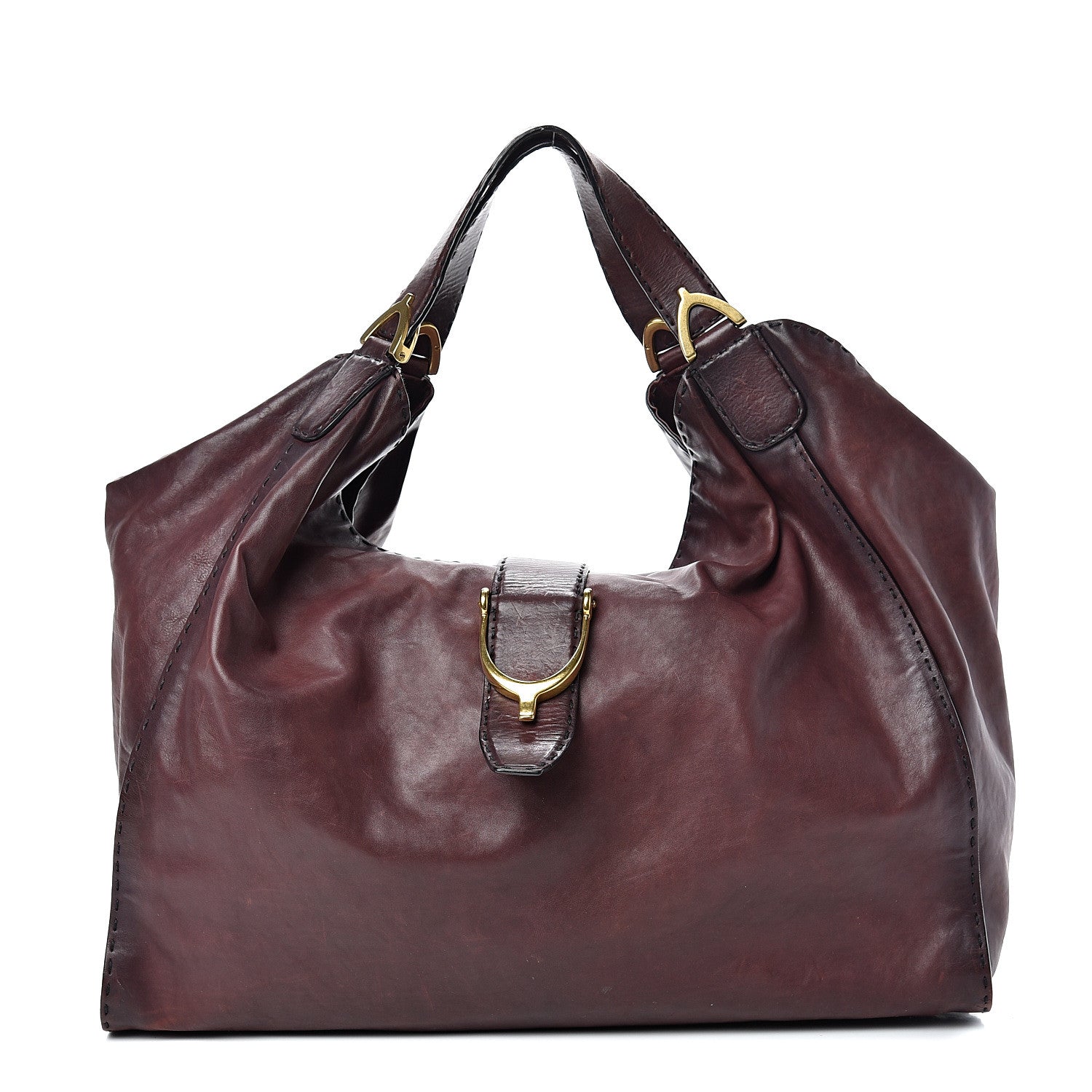 Gucci Calfskin Large Soft Stirrup Shoulder Bag Burgundy 1 of 17