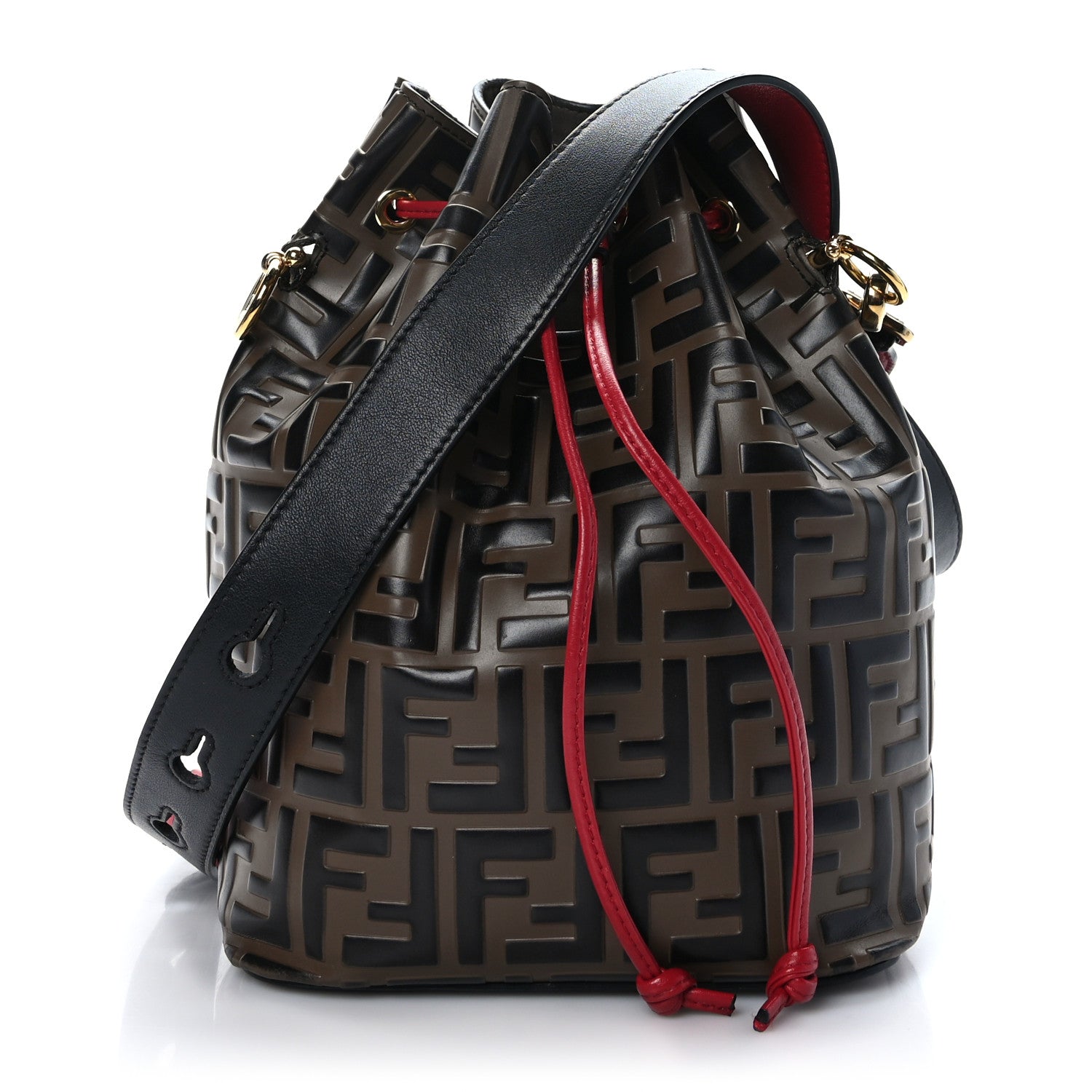 Fendi Vitello Grace F is Fendi Bi-Color FF 1974 Embossed Grande Mon Tresor Bucket Bag Maya Black Fragola 1 of 11