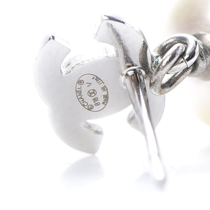 Chanel Crystal Pearl CC Drop Earrings Silver Pearly White 4 of 5