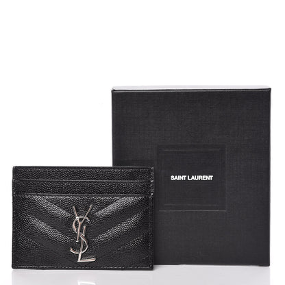 Saint Laurent Grain De Poudre Matelasse Chevron Monogram Credit Card Case Black 8 of 8