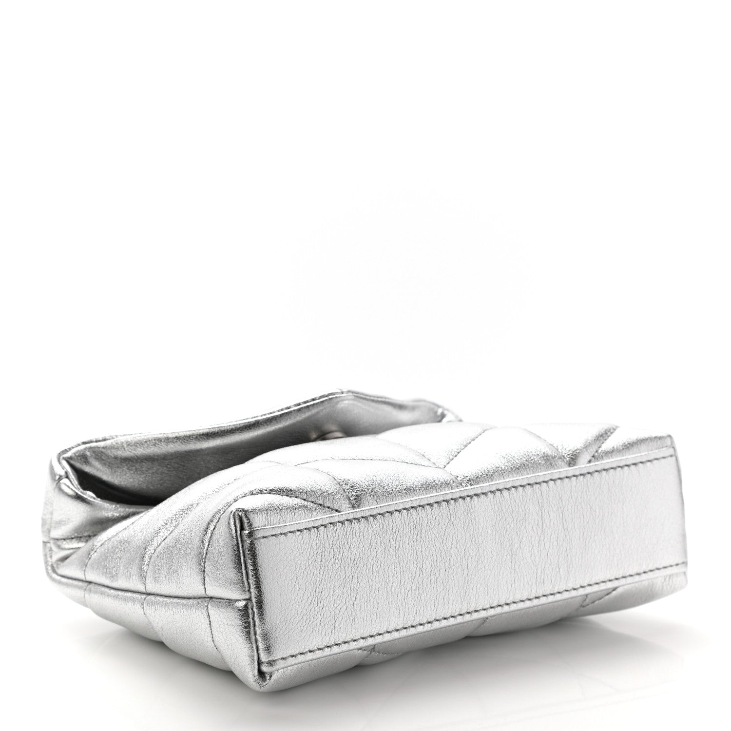 Saint Laurent Metallic Lambskin Monogram Loulou Puffer Pouch Clutch Silver 4 of 8