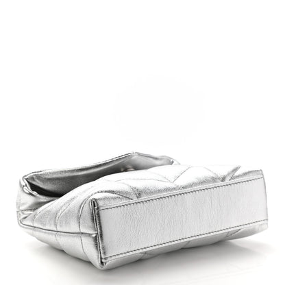 Saint Laurent Metallic Lambskin Monogram Loulou Puffer Pouch Clutch Silver 4 of 8