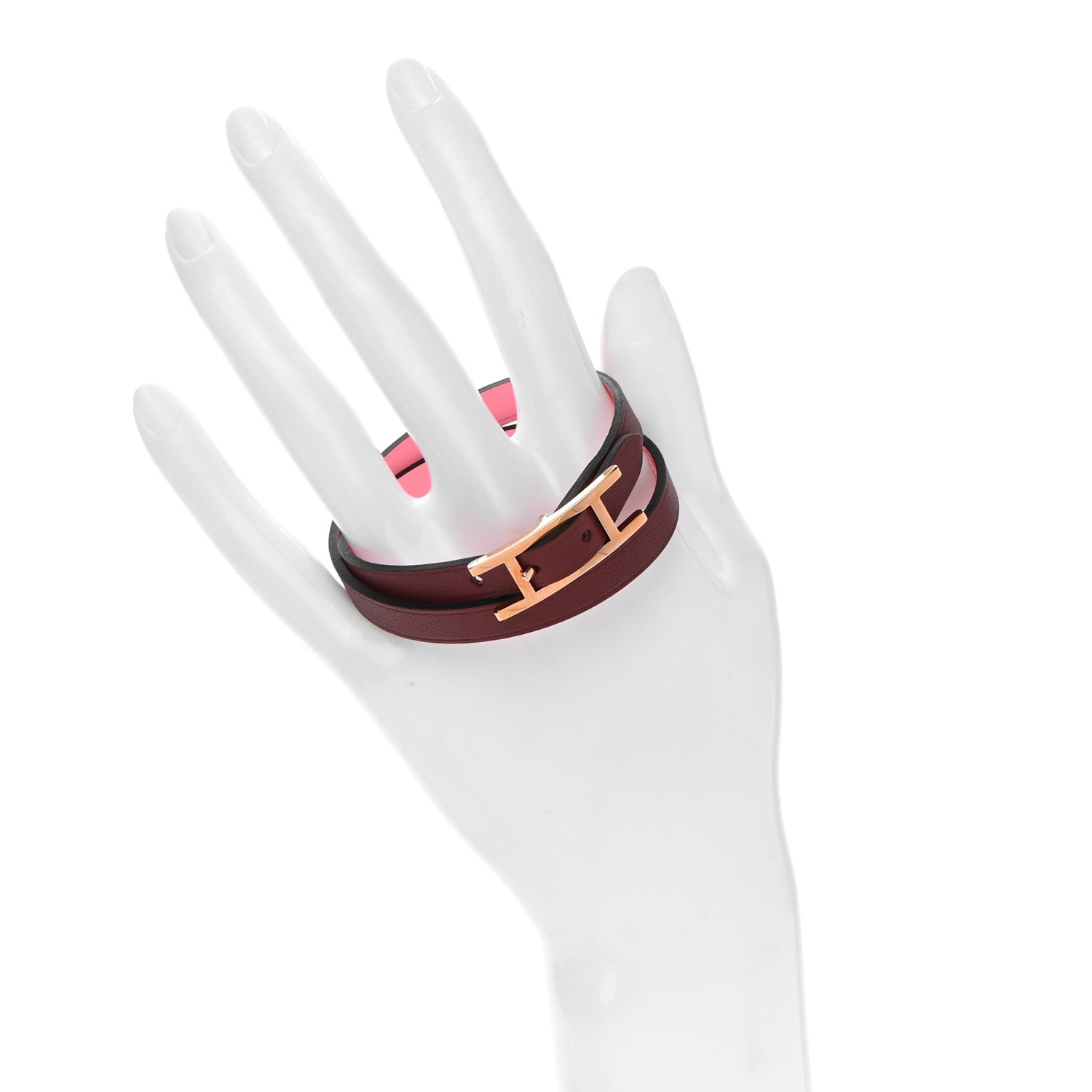 Hermes Swift Behapi Double Tour Bracelet T3 Rouge H Rose Ete 2 of 5