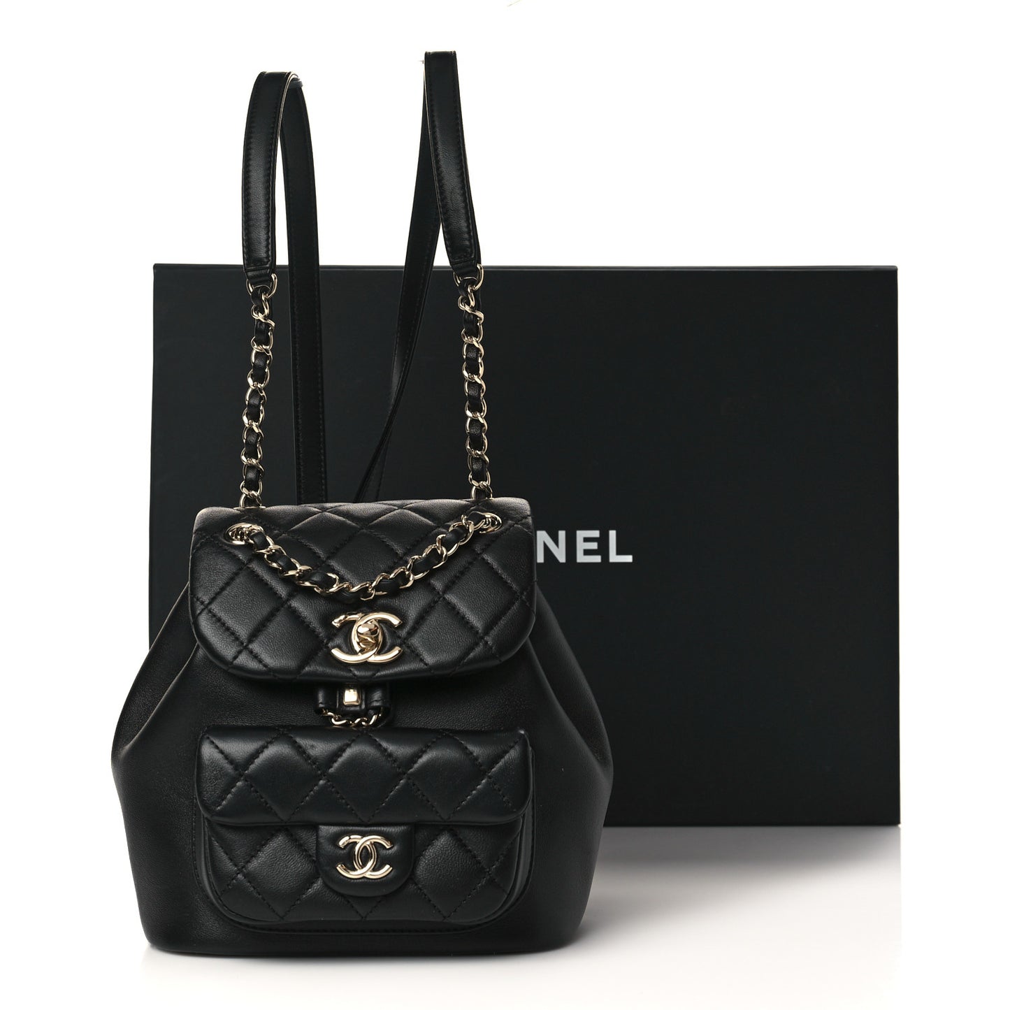 Lambskin Quilted Small Duma Drawstring Backpack Black