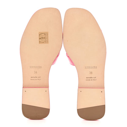 Hermes Box Calfskin Oran Sandals 36 Rose Boise 5 of 9