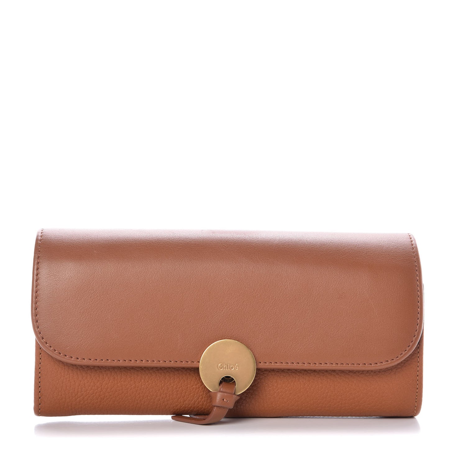 Grained Smooth Calfskin Small Indy Long Wallet Caramel
