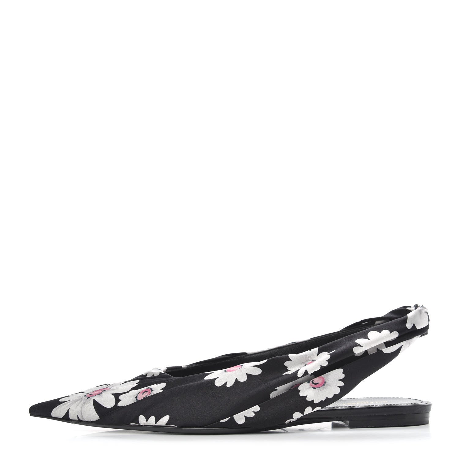 Balenciaga Satin Floral Print Knife Pointy Toe Slingback Flats 36.5 Black 1 of 8