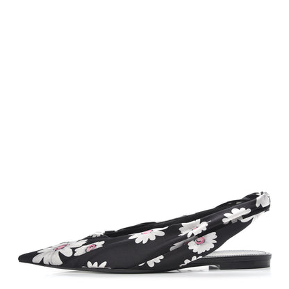 Balenciaga Satin Floral Print Knife Pointy Toe Slingback Flats 36.5 Black 1 of 8