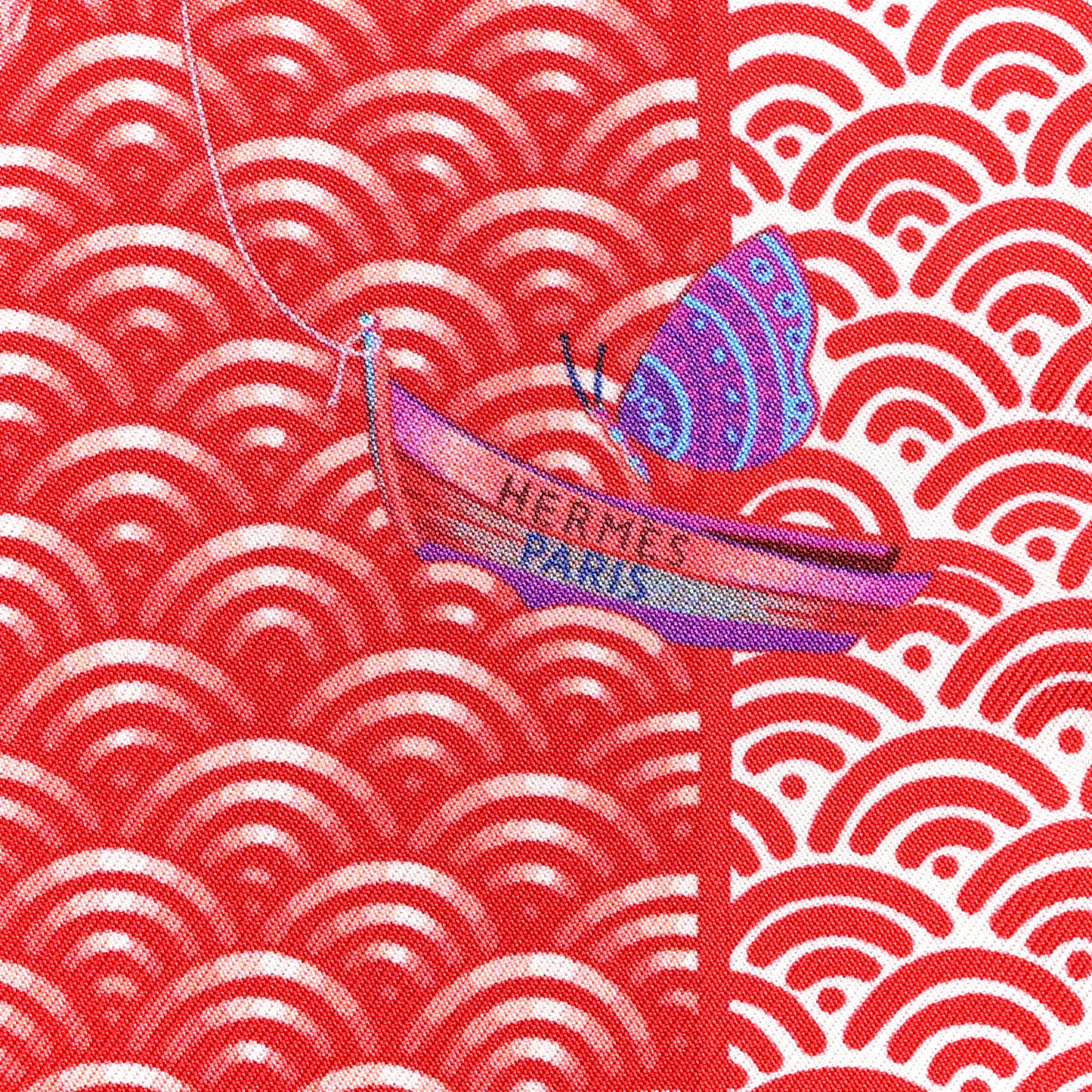 Silk Bateau Fleuri Scarf 90 Rouge Rose Poudre Bleu