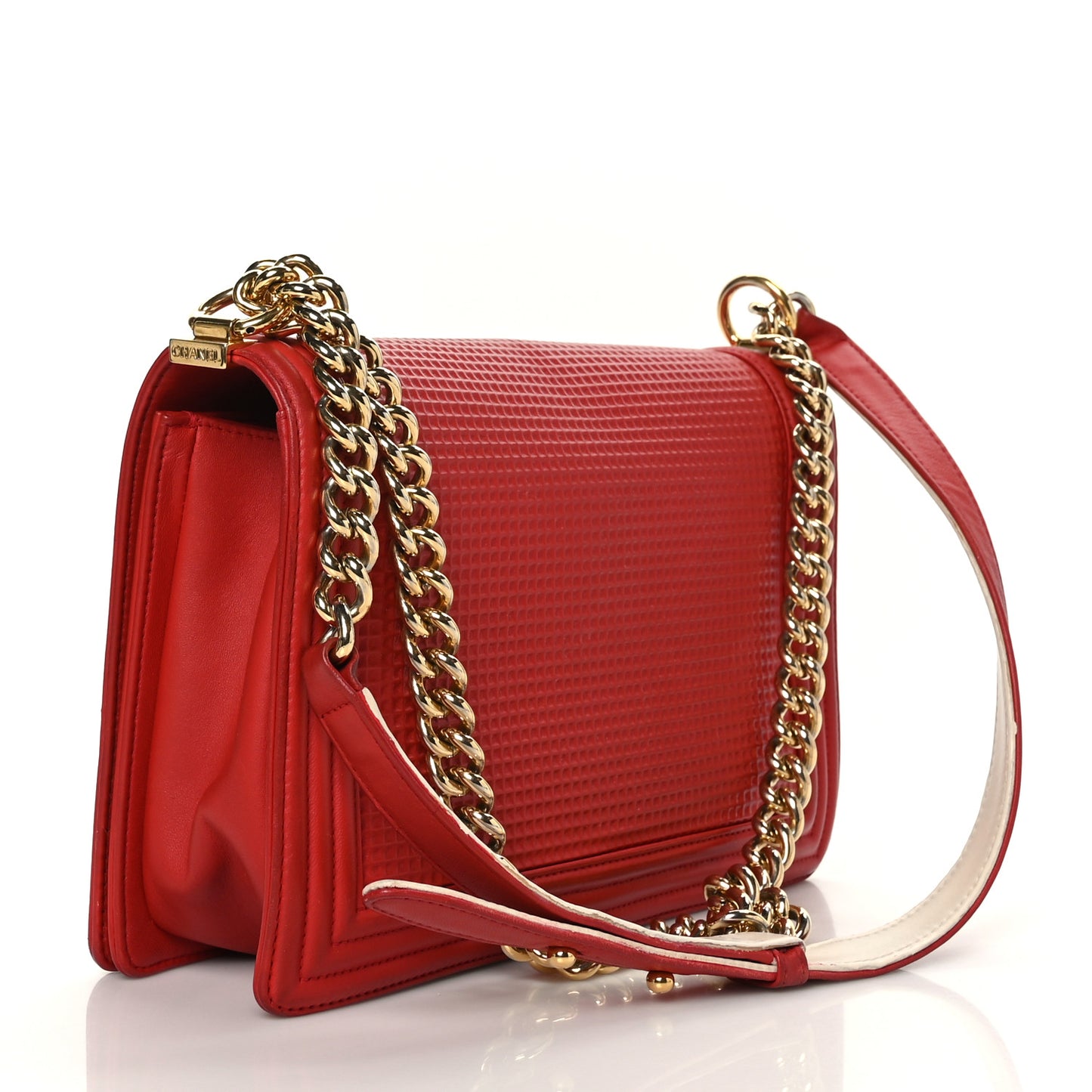 Lambskin Embossed New Medium Boy Cube Flap Red