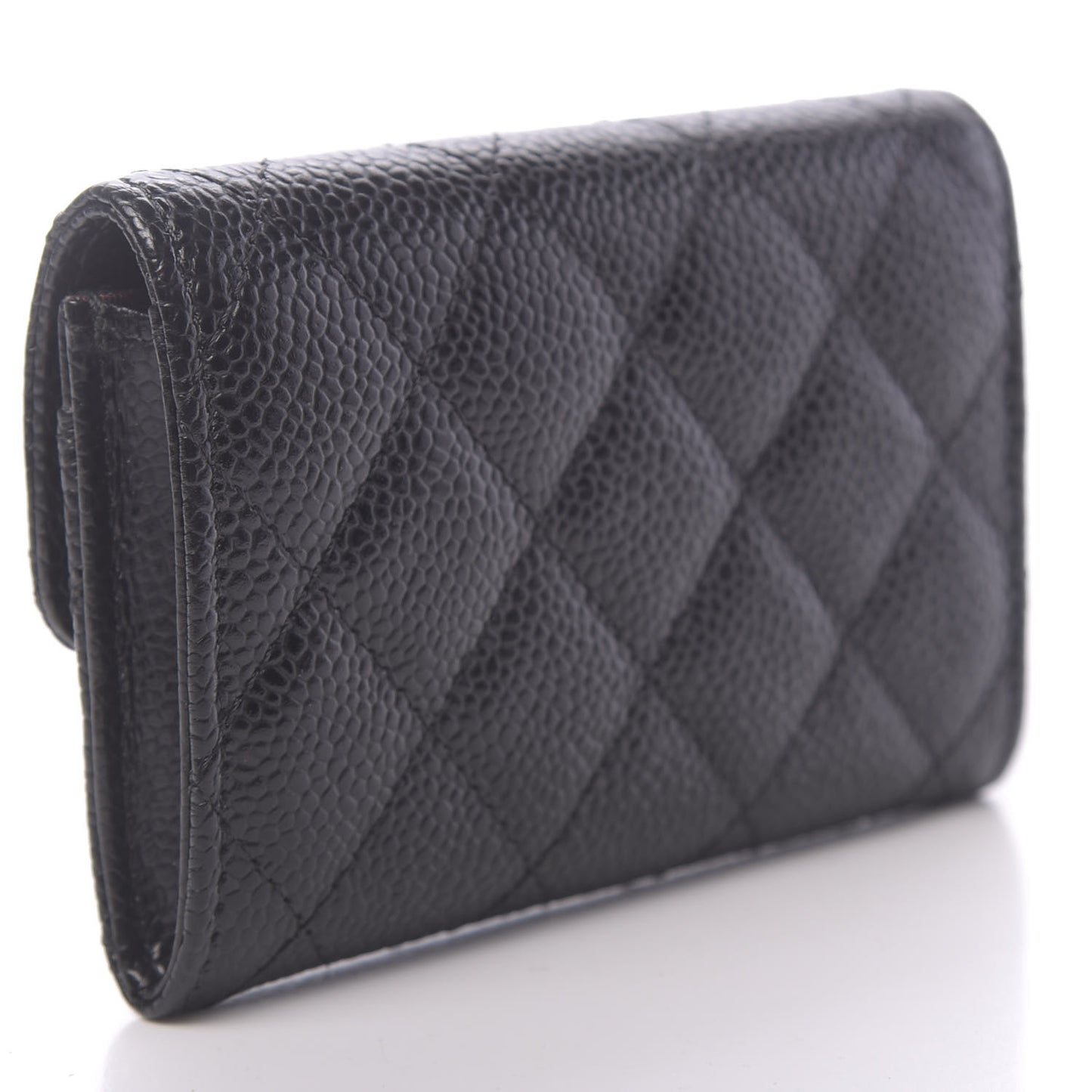 Caviar Quilted Flap Card Holder Wallet Black