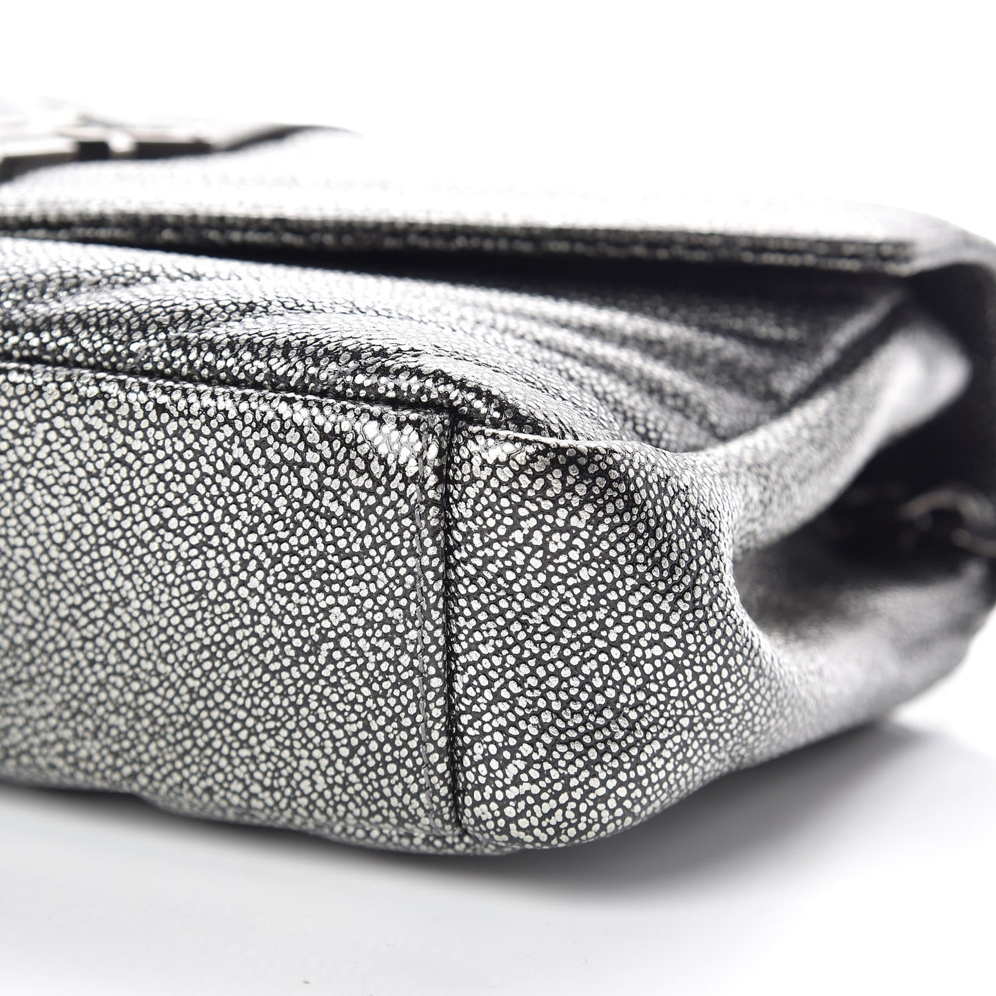 Metallic Grain De Poudre Matelasse Chevron Monogram Medium College Bag Gunmetal