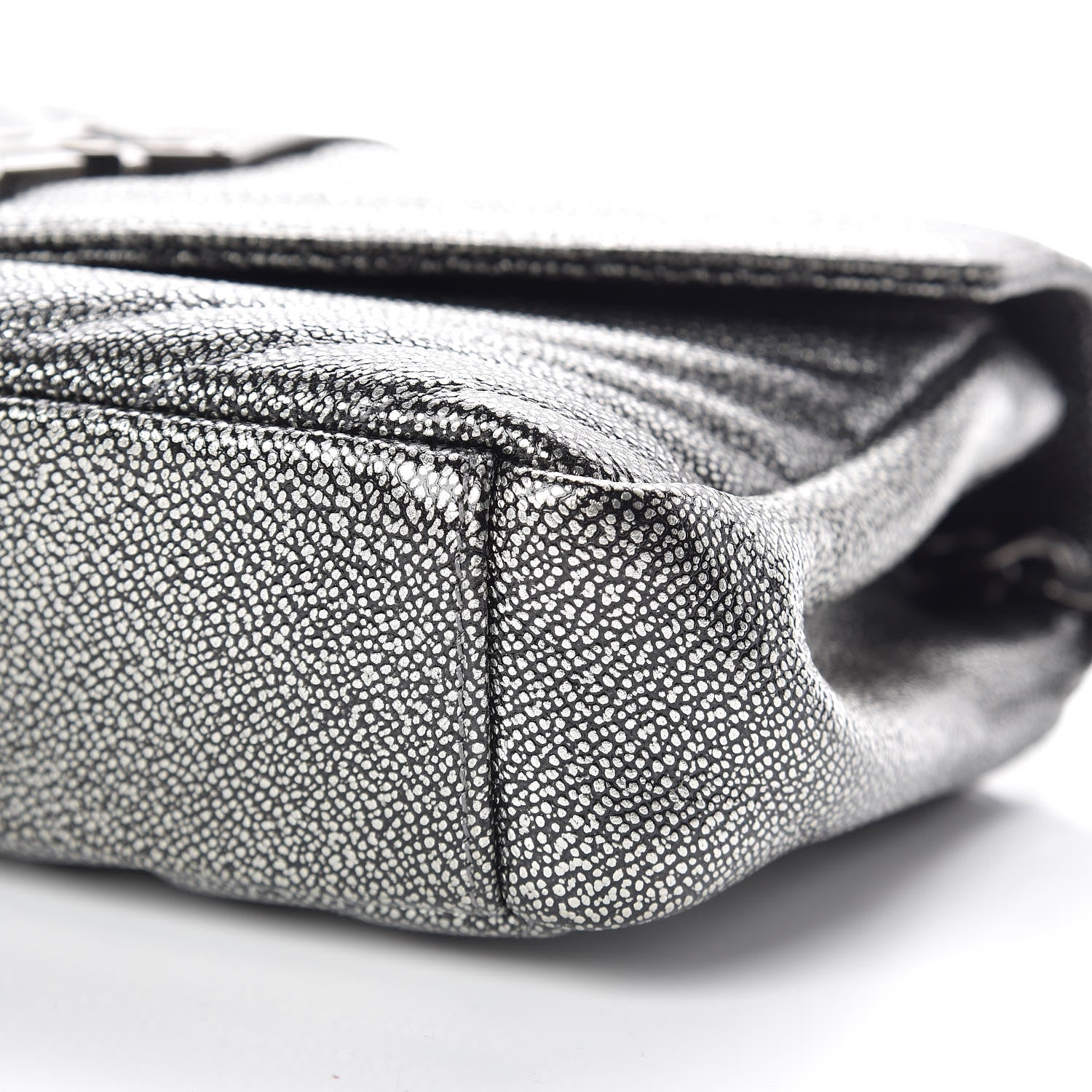 Saint Laurent Metallic Grain De Poudre Matelasse Chevron Monogram Medium College Bag Gunmetal 6 of 9