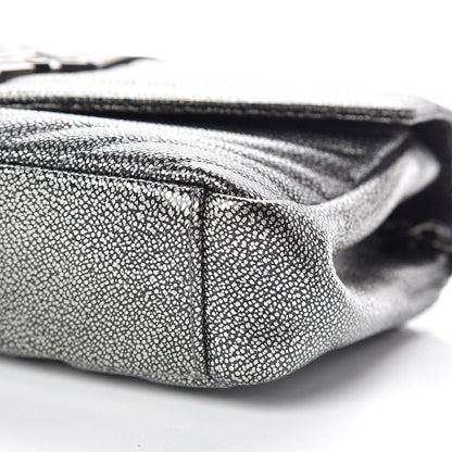 Saint Laurent Metallic Grain De Poudre Matelasse Chevron Monogram Medium College Bag Gunmetal 6 of 9