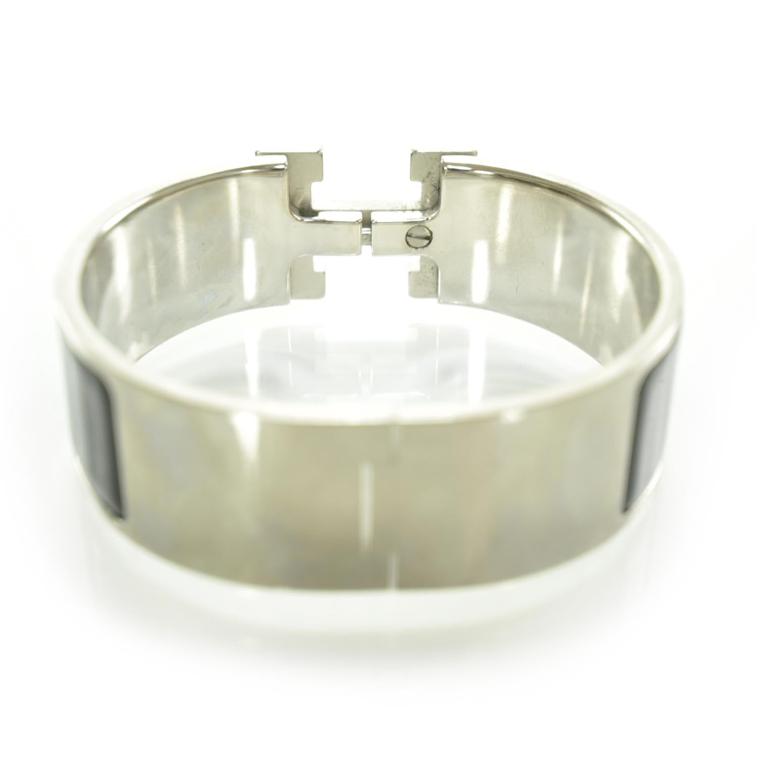 Hermes Enamel Clic Clac H Bracelet Wide Black Silver 2 of 7