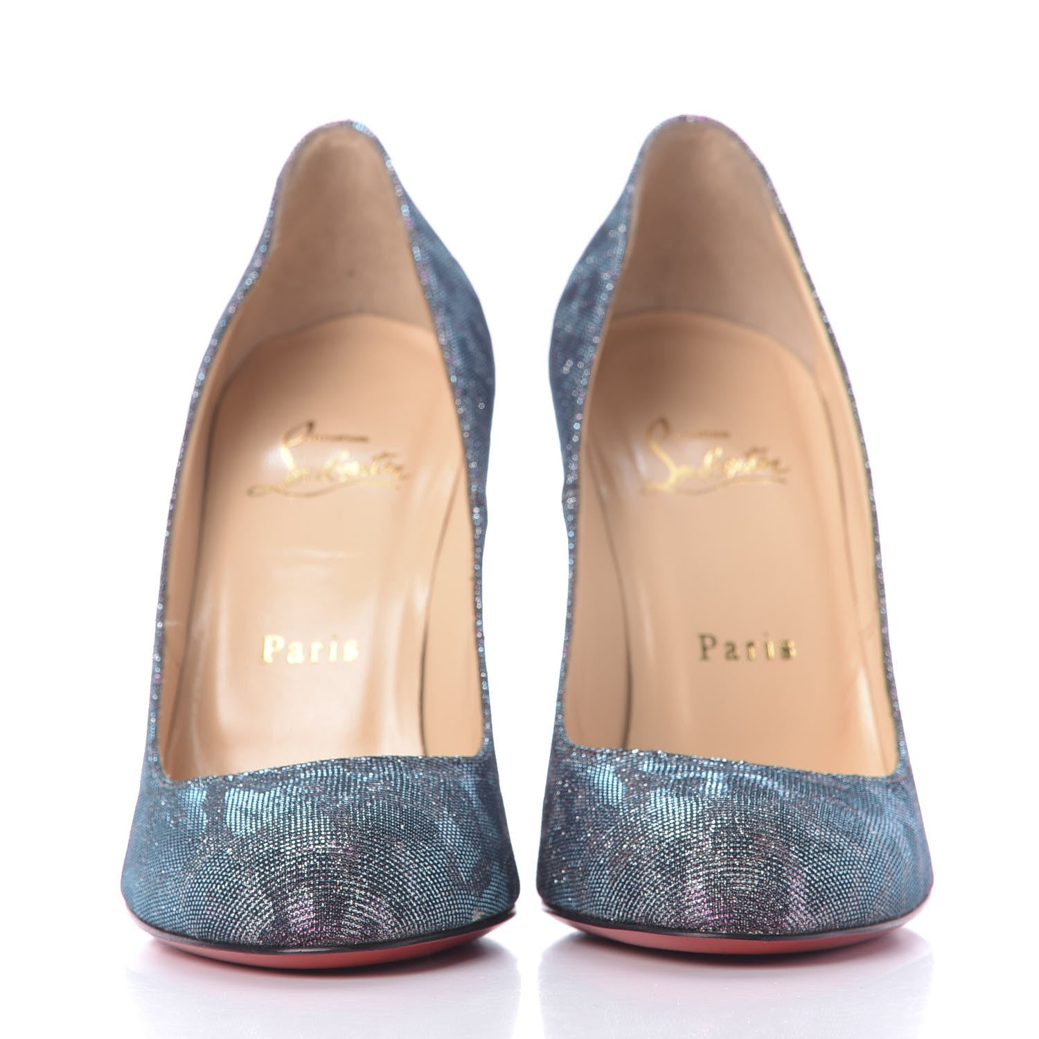 Christian Louboutin Leopard Lame Fifi 100 Pumps 37 Turquoise Violet 2 of 11