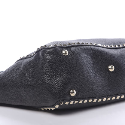 Valentino Garavani Pebbled Calfskin Medium Rockstud Tote Black 9 of 10