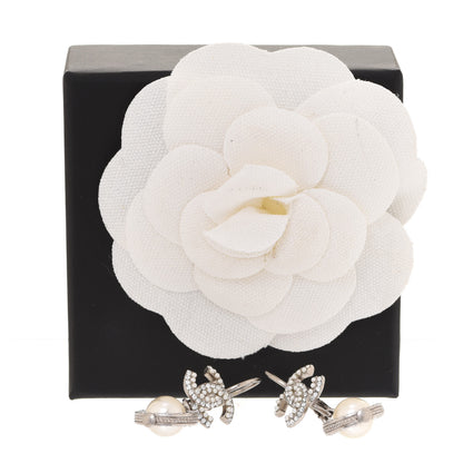 Chanel Crystal Pearl CC Drop Earrings Silver 5 of 5