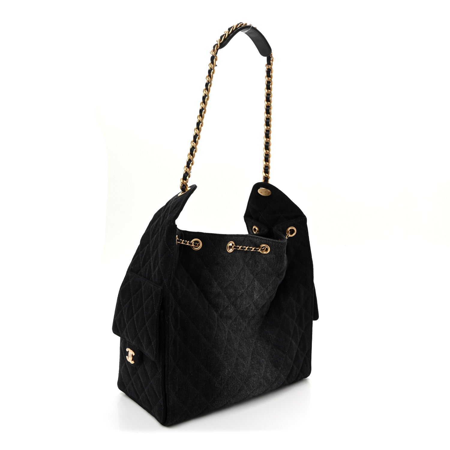 Chanel Washed Denim Quilted Medium Chanel 25 Handbag Black 4 of 11
