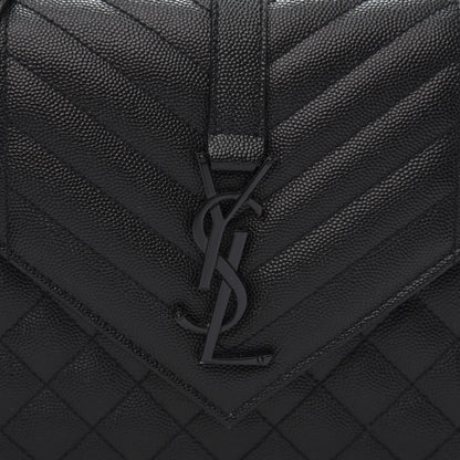 Saint Laurent Grain De Poudre Textured Mixed Matelasse Triquilt Medium Monogram Satchel Black 9 of 15