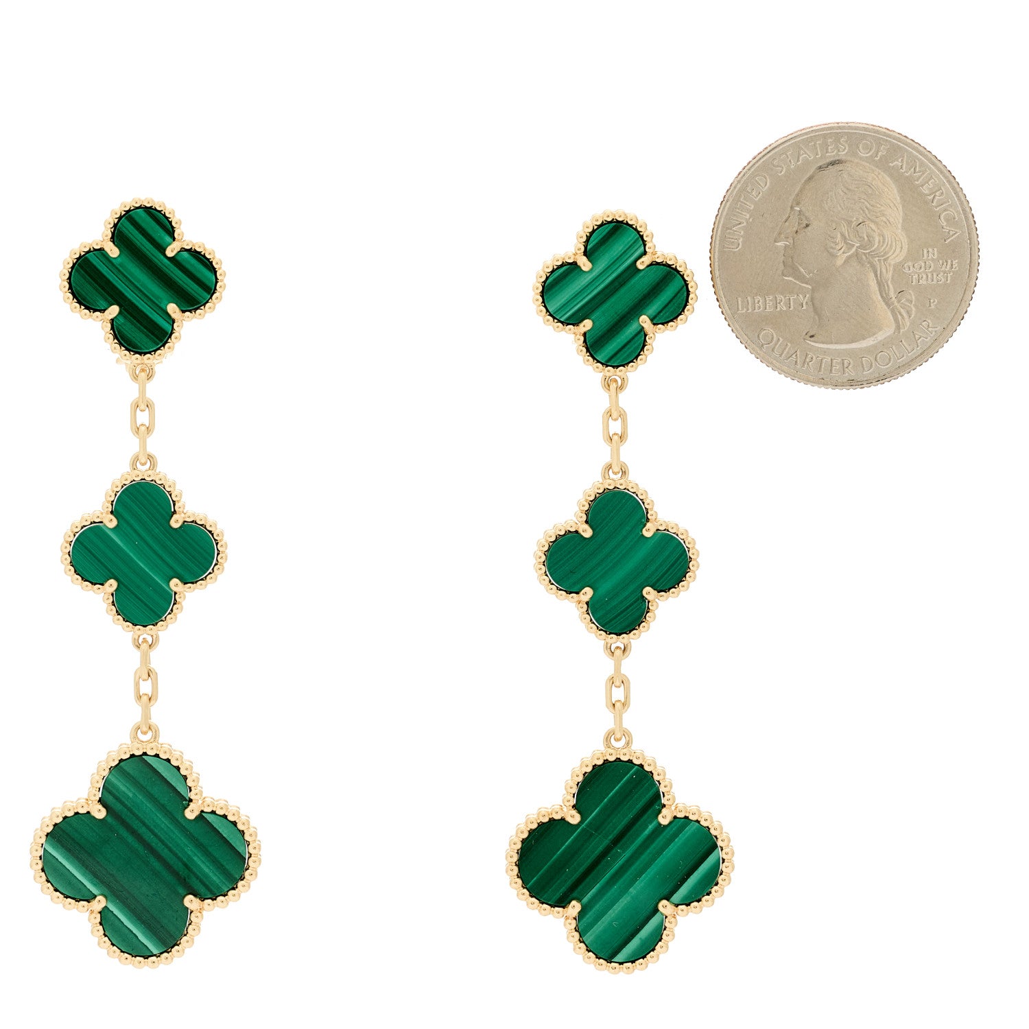 Van Cleef & Arpels 18K Yellow Gold Malachite 3 Motifs Magic Alhambra Earrings 2 of 6