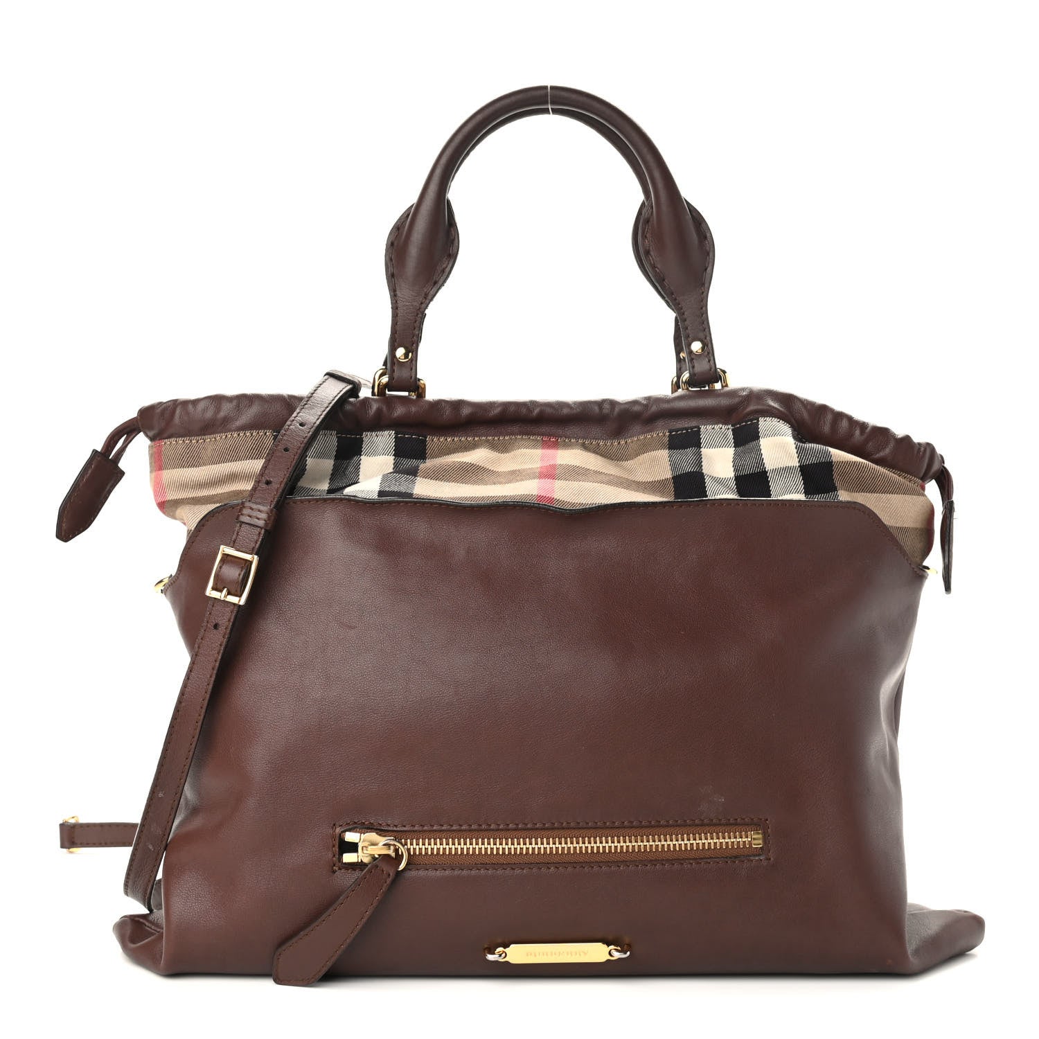 Burberry Soft Calfskin House Check Big Crush Tote Brown Ochre 1 of 21