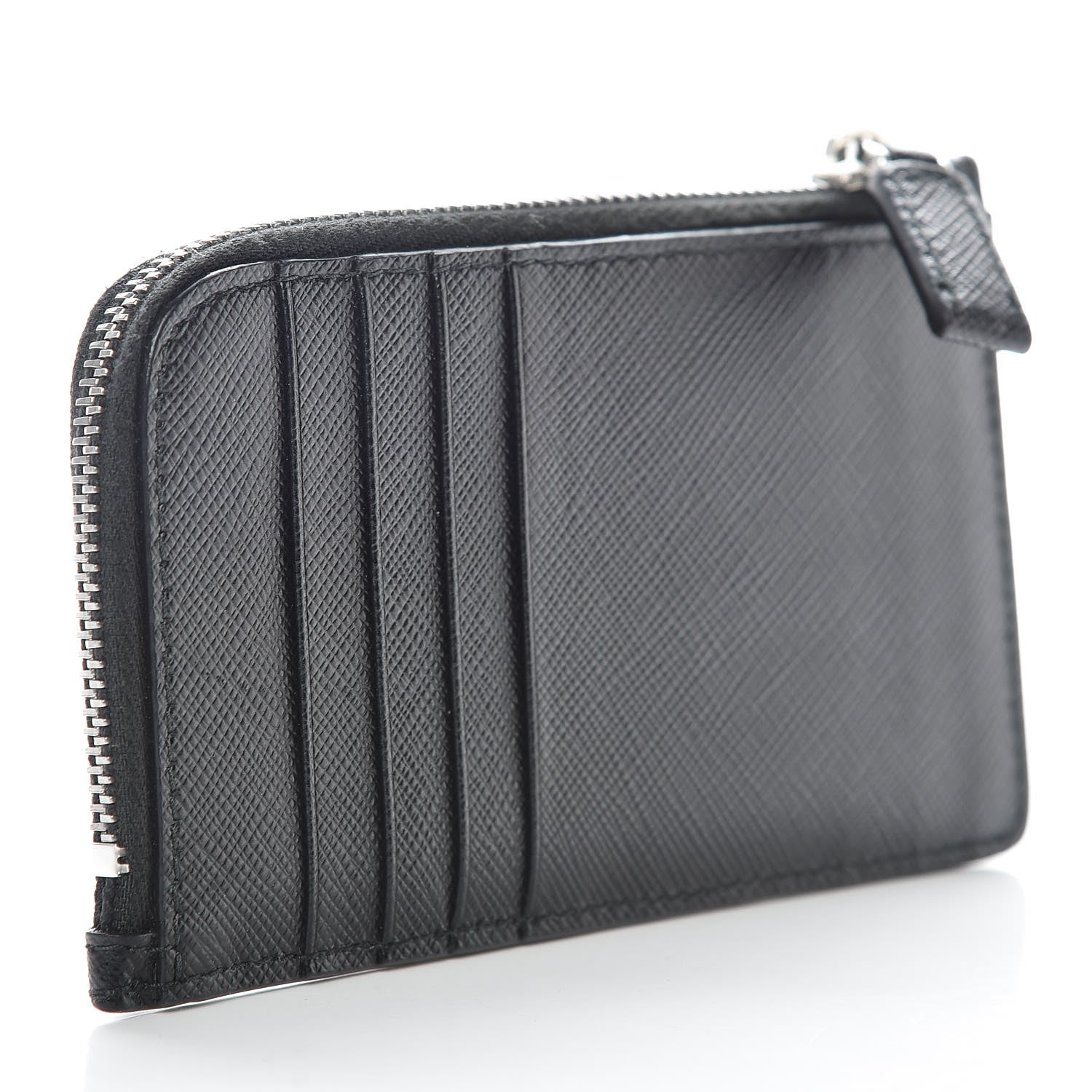 Prada Saffiano Metal Zip Card Holder Black 3 of 8