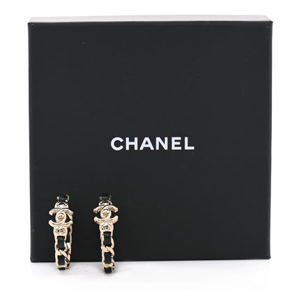 Chanel Metal Lambskin Quilted CC Turnlock Chain Hoop Earrings Gold Black 5 of 5