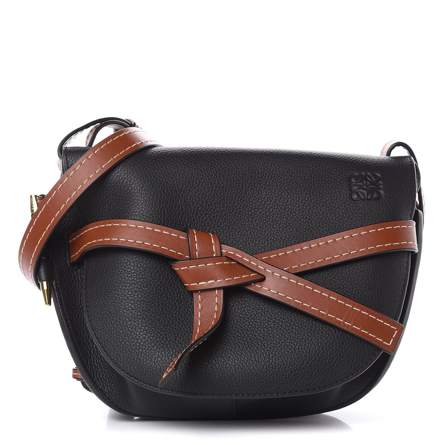 Grained Calfskin Small Gate Crossbody Bag Pecan Black