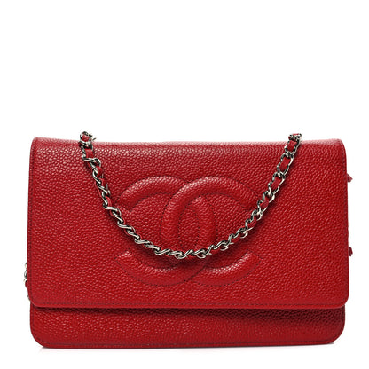 Chanel Caviar Timeless CC Wallet On Chain WOC Red 1 of 8