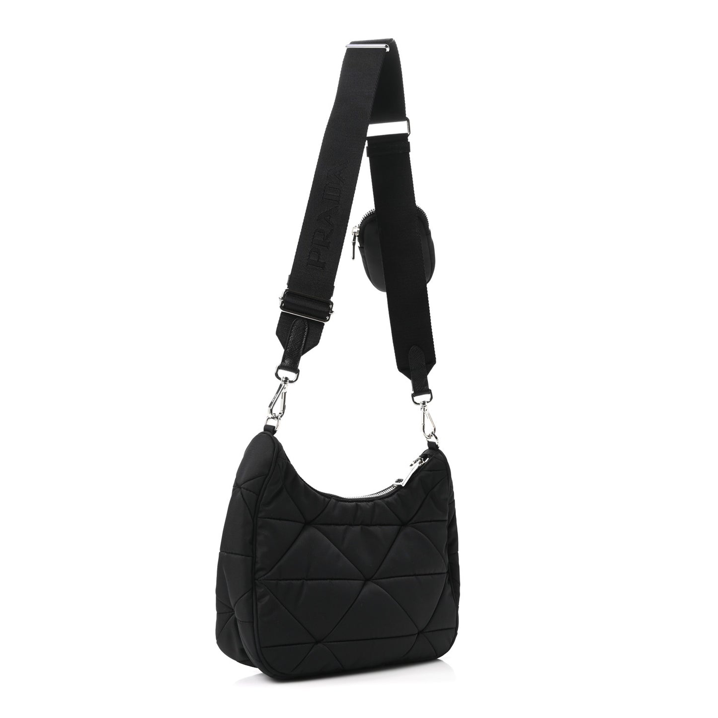 Re-Nylon Triangle Padded Patchwork Shoulder Bag Black