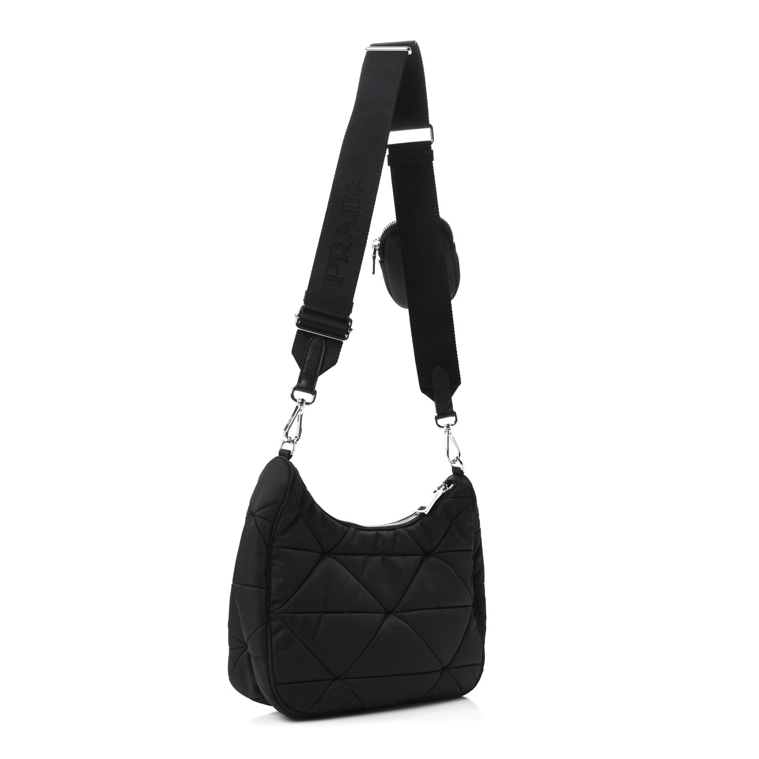 Prada Re-Nylon Triangle Padded Patchwork Shoulder Bag Black 3 of 10