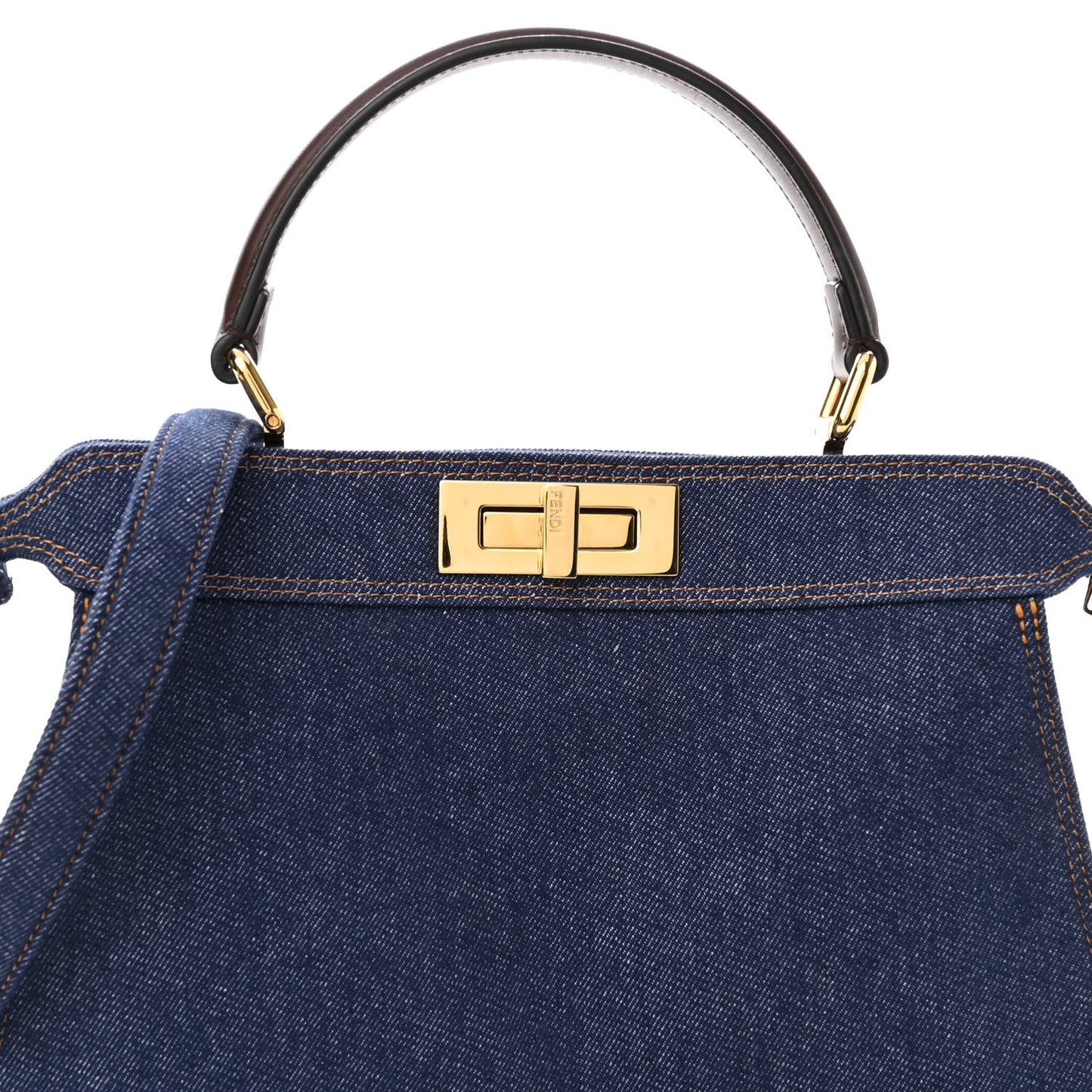 Denim Fabric Jacquard Cuoio FF 1974 Medium Peekaboo I SEE U Satchel Blue Tobacco Moro