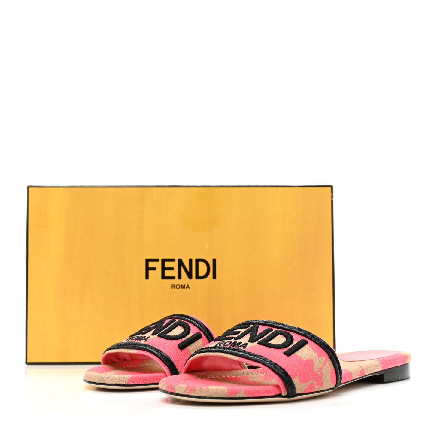 Canvas Floral Print Logo Flat Slide Sandals 38 Pink