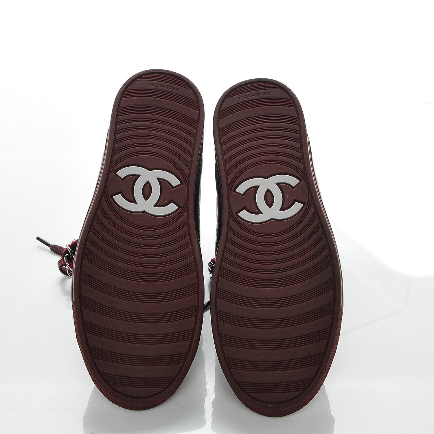 Chanel Lambskin Tweed Chain CC Sneakers 35 Burgundy Navy White 5 of 8