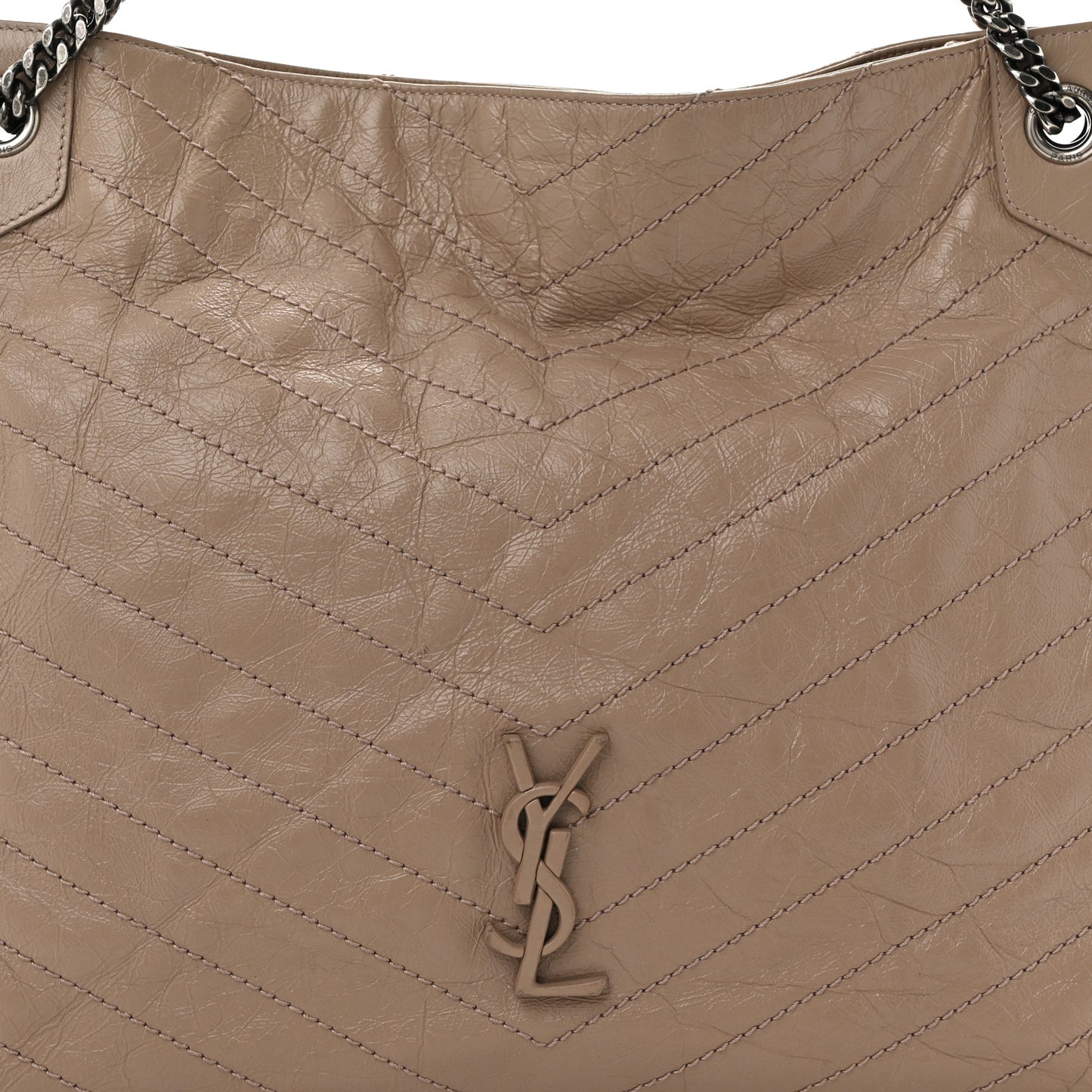 Crinkled Calfskin Matelasse Monogram Large Niki Shopper Tote Dusty Grey