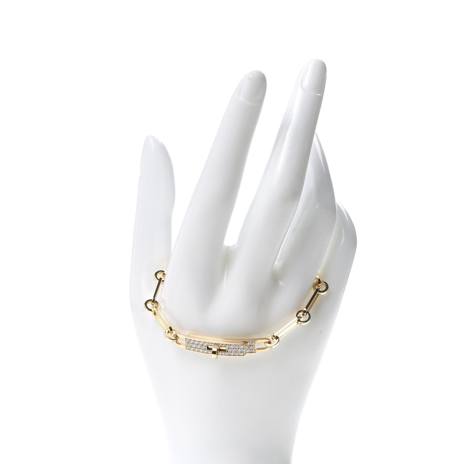 Hermes 18K Yellow Gold Diamond Pave PM Kelly Chaine Bracelet ST 2 of 5