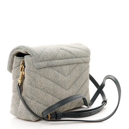 Saint Laurent Denim Y Quilted Monogram Toy Loulou Crossbody Bag Grey 3 of 11