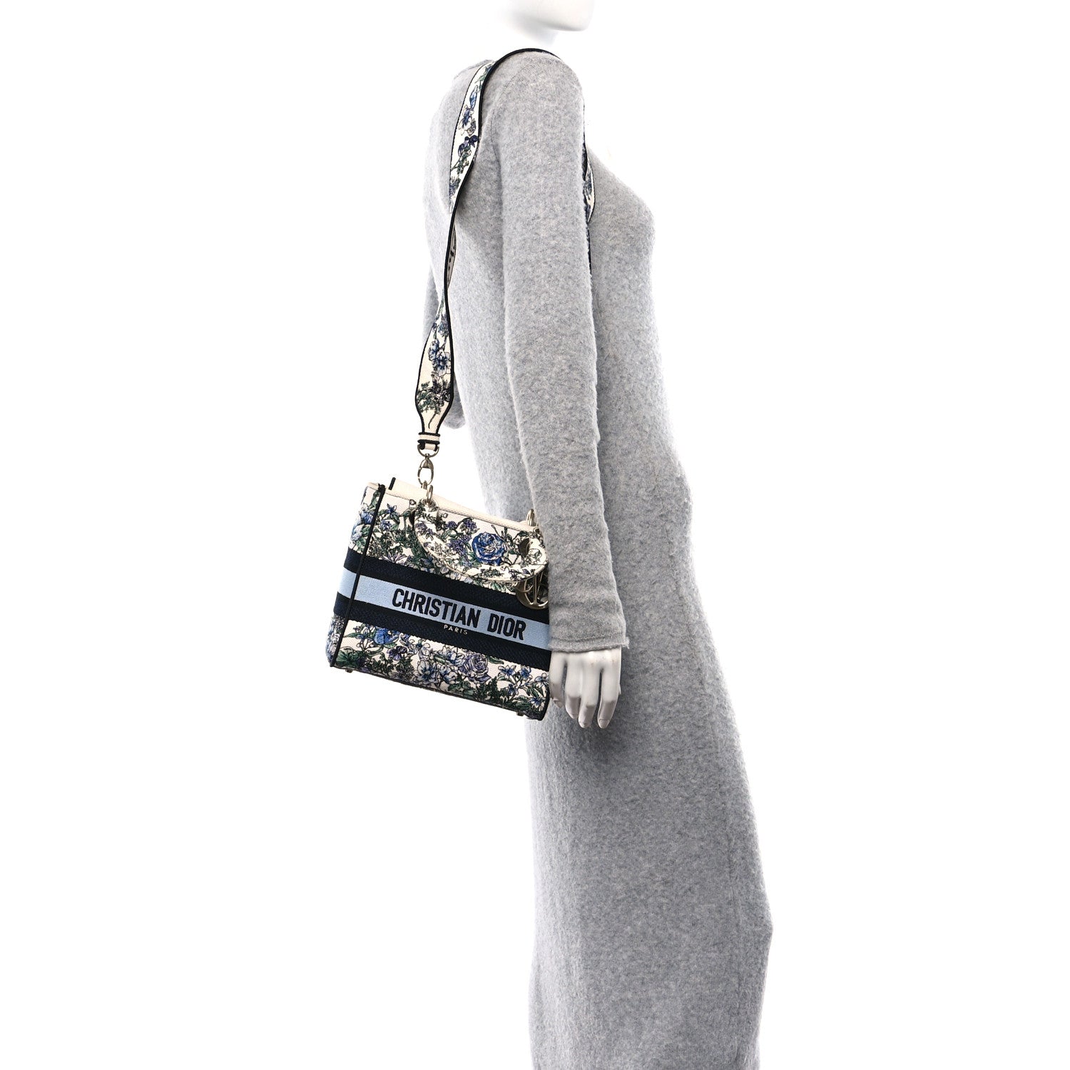 Christian Dior Canvas Embroidered Print Medium Lady D-Lite Blue Multicolor 2 of 11