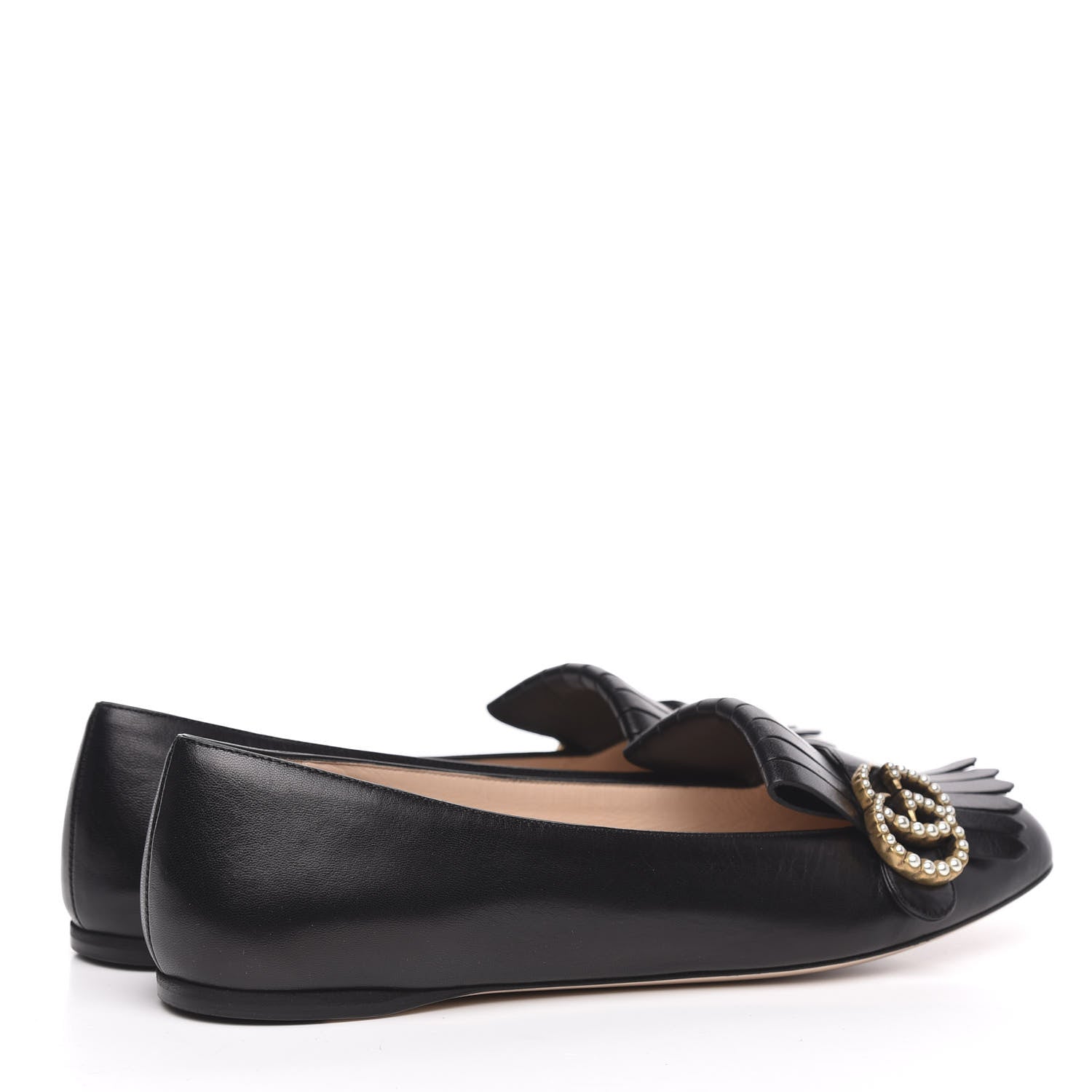 Gucci Malaga Kid GG Pearl Marmont Fringe Flats 39.5 Black 4 of 9