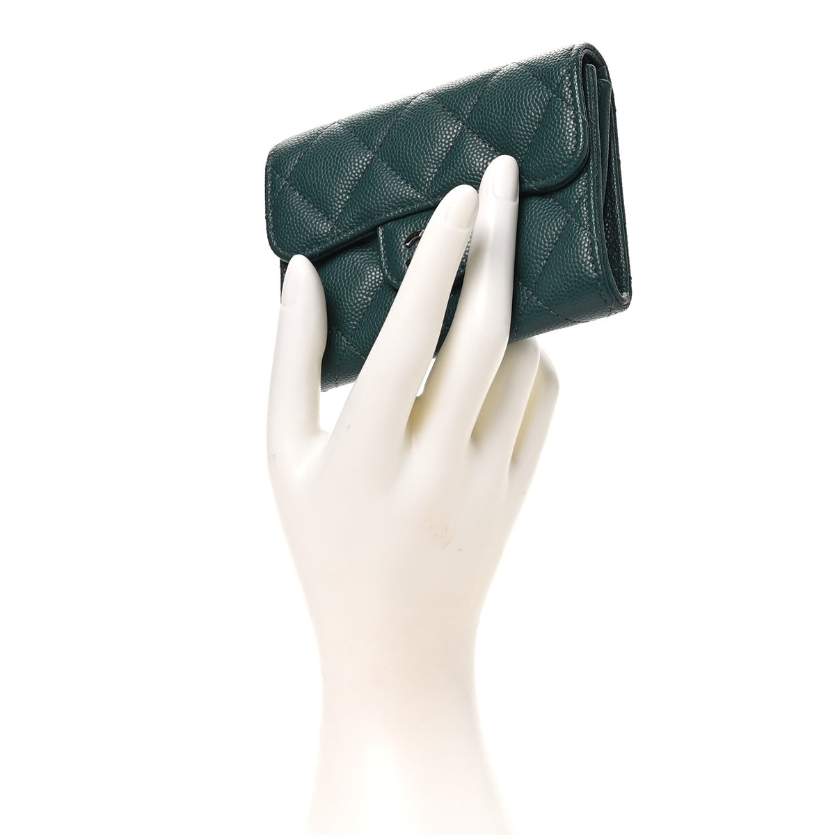 Chanel Caviar Quilted Flap Card Holder Wallet Green 2 of 8