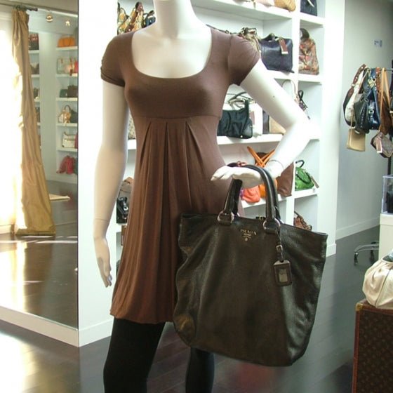 Prada Cervo Shine Metallic Vitadino Tote Grey 2 of 10