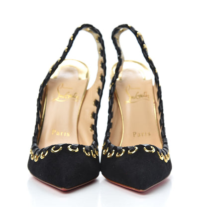 Christian Louboutin Suede Kid Specchio Ostri 120 Slingback Pumps 37 Black 2 of 8