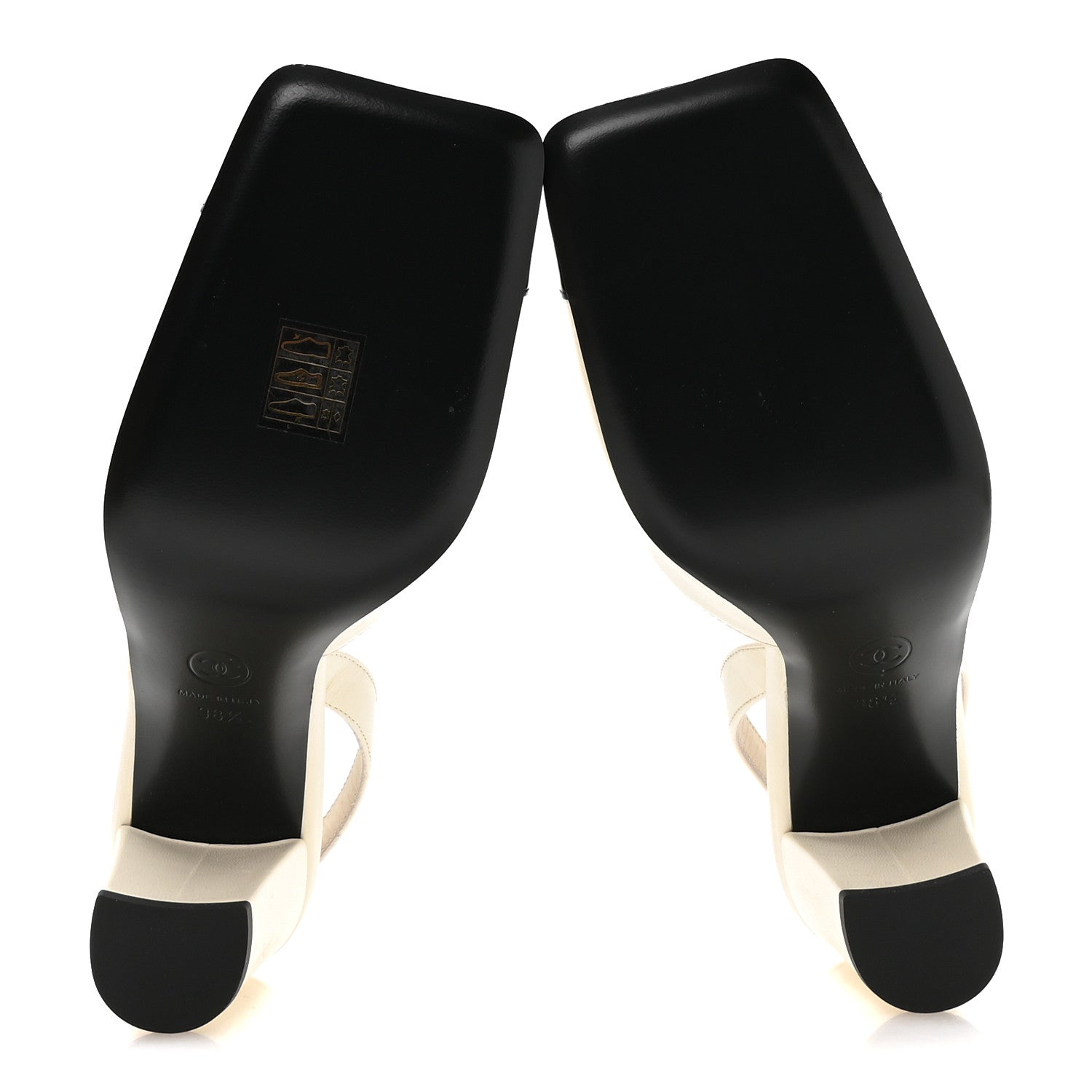 Chanel Lambskin Patent Calfskin Cap Toe CC Slingback Pumps 38.5 Ivory Black 6 of 9