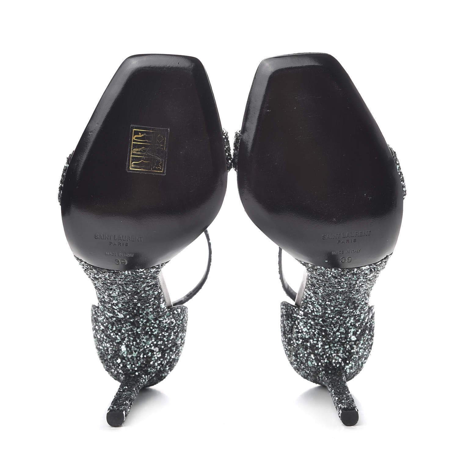 Saint Laurent Glitter Amber 105 Ankle Strap Sandals 39 Black 6 of 10