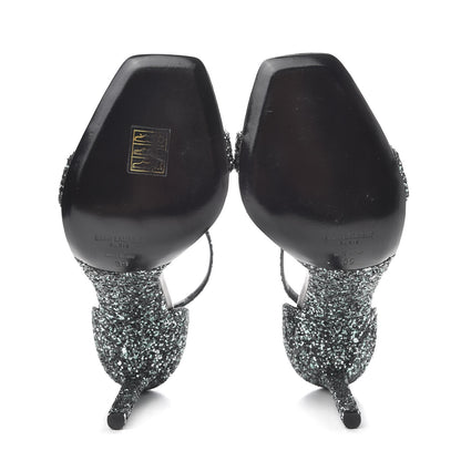 Saint Laurent Glitter Amber 105 Ankle Strap Sandals 39 Black 6 of 10
