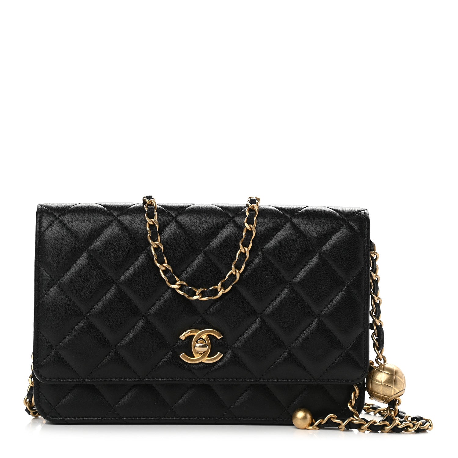Chanel Lambskin Quilted CC Pearl Crush Wallet on Chain WOC Black 1 of 10